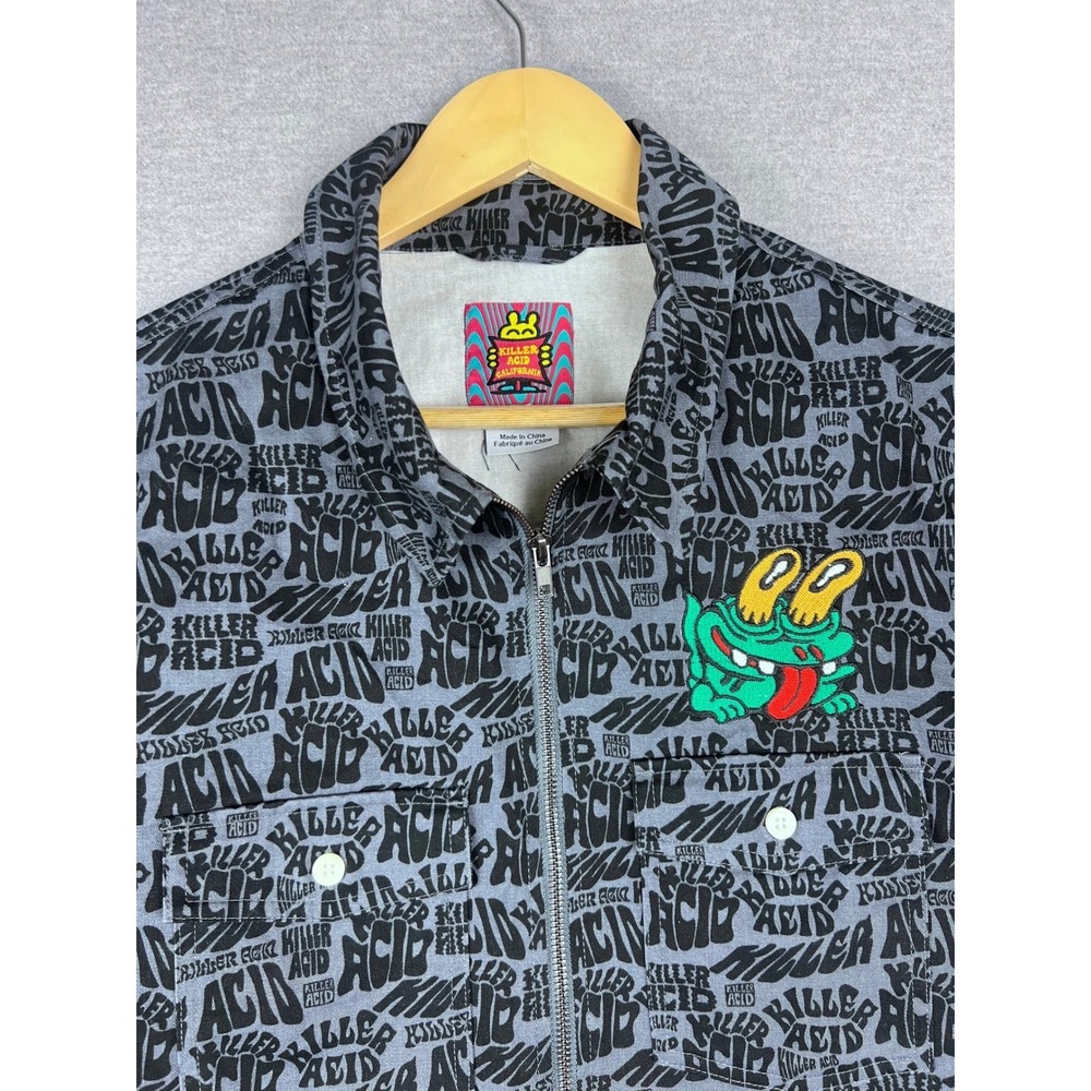 Killer Acid California Mens All Over Print Zip Work Jacket Grey Psychedelic S‎